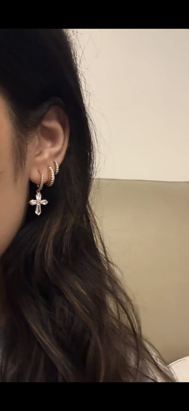 Customer photo review of Cross Drop Earrings