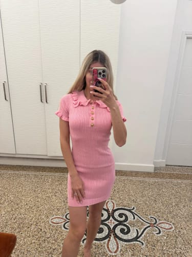 Customer photo review of Sophie Cable-Knit Sweater Dress