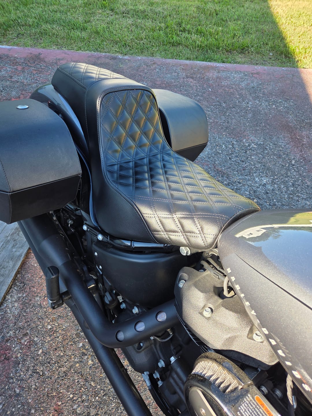Customer photo review of Iron Born Diamond Stitch 2-Up Seat for Harley Softail Street Bob FXBB/S