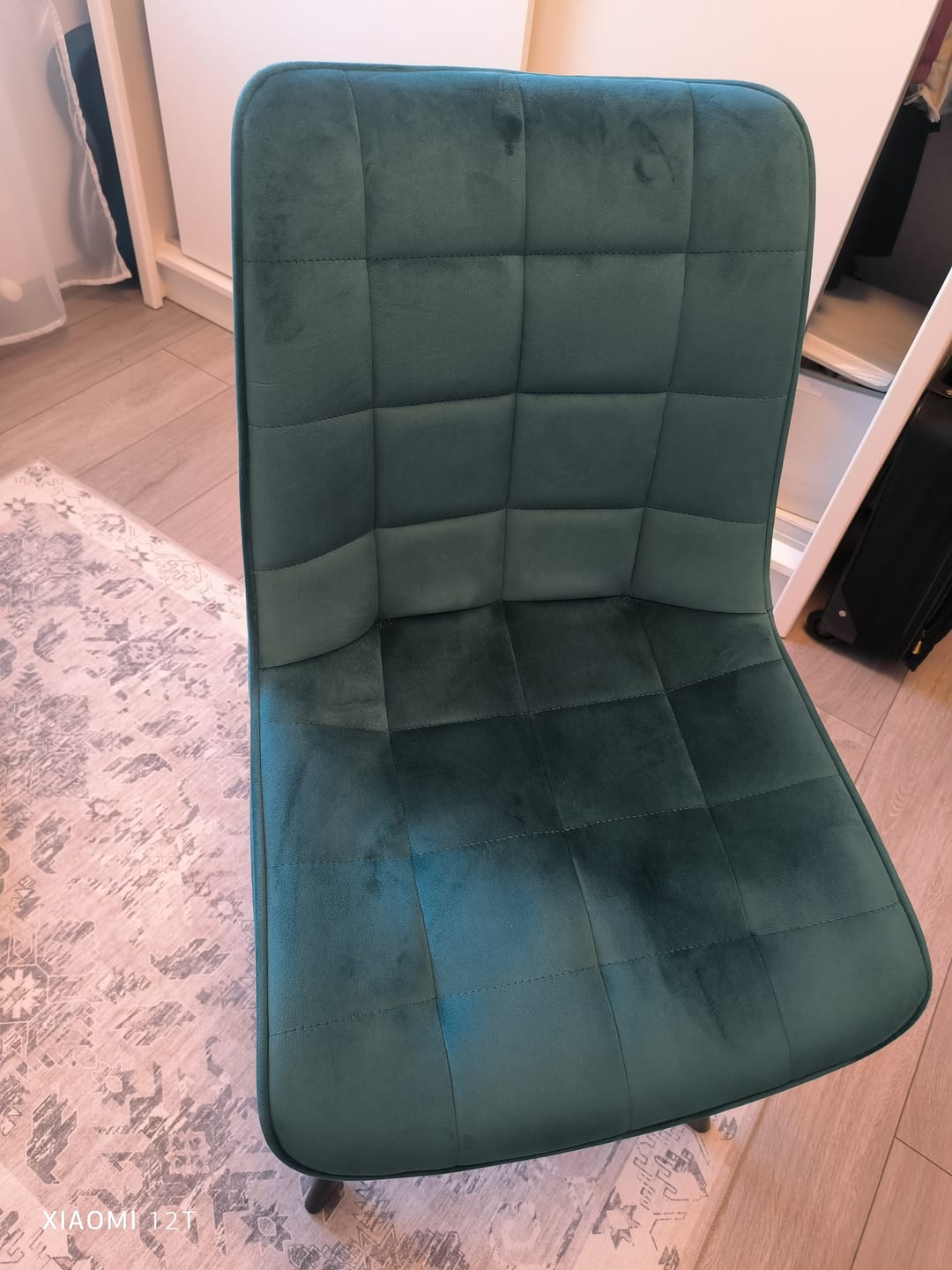 Customer photo review of Scaun tapitat stofa K332, turcoaz/negru, 46x61x84 cm