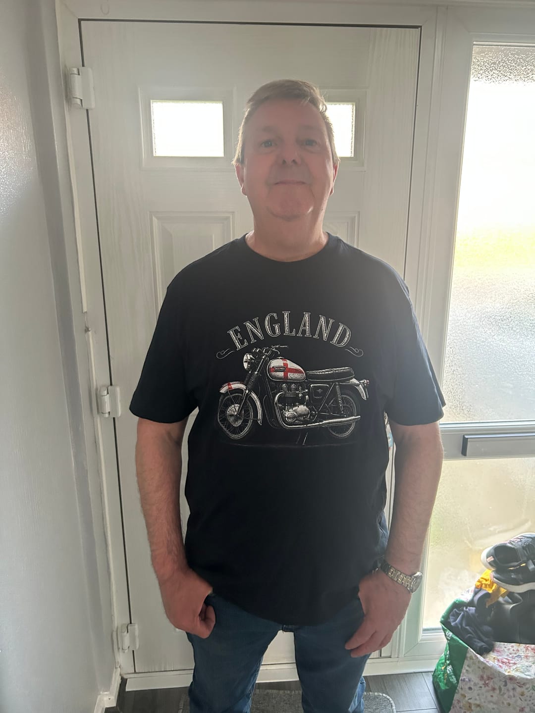 Customer photo review of VINTAGE-ENGLAND-MOTOCYCLE-053 T-Shirt