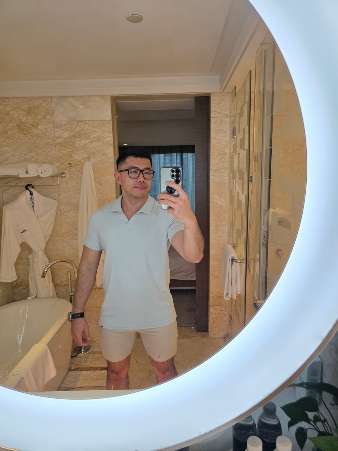 Customer photo review of Stretch Knit Polo - Linen Blue