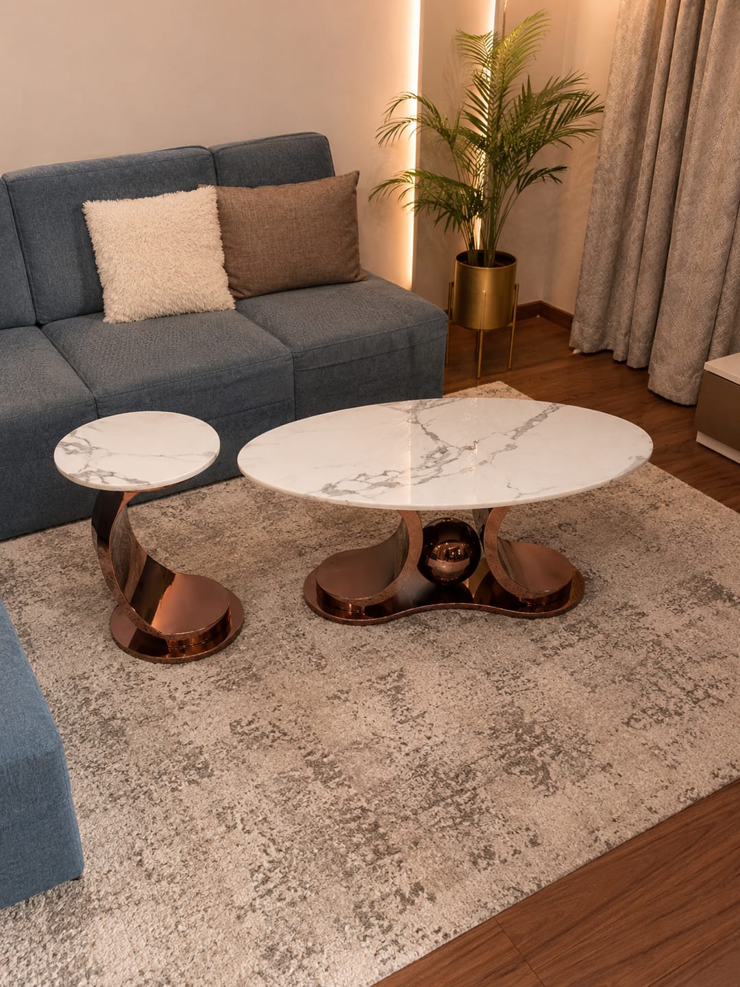 Customer photo review of Radiant Marble Top Stainless Steel with PVD Coated Coffee Table Set