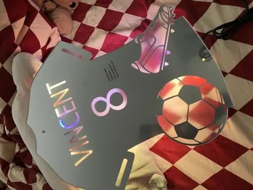 Customer photo review of Personalized Soccer Jersey LED Mirror | Custom Name & Number