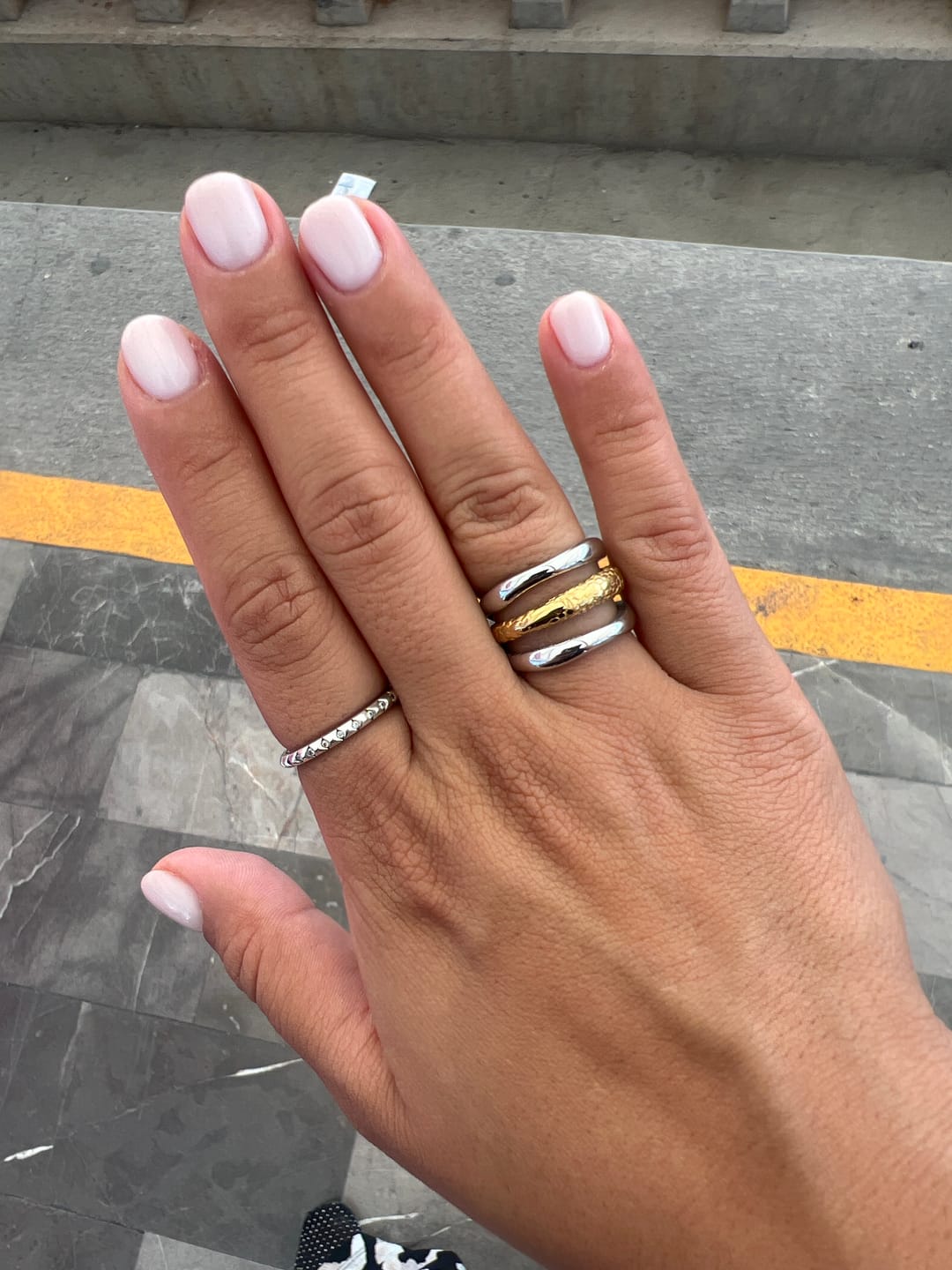 Customer photo review of Anillo Combinado Triple Linea Martillado