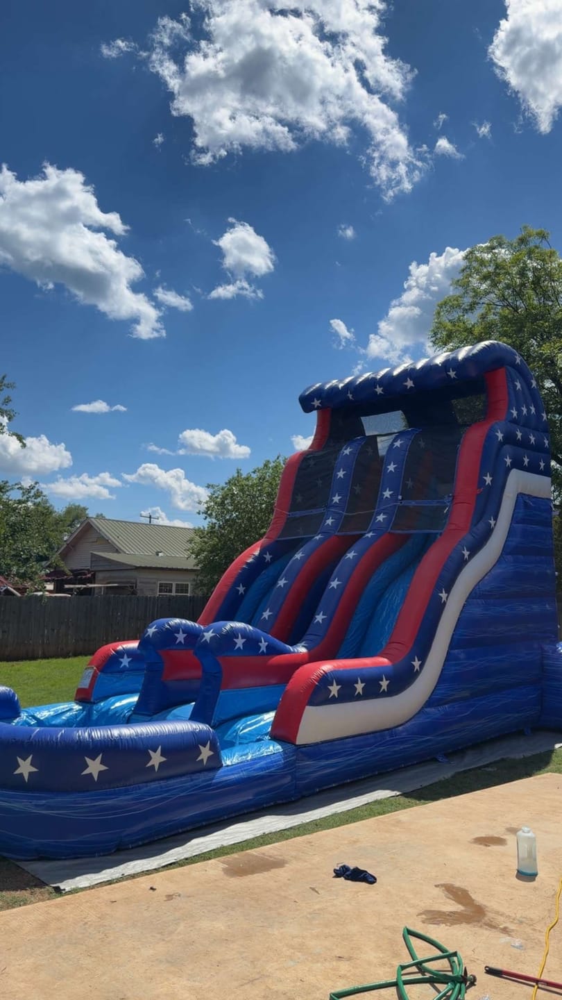 Customer photo review of American Flag Double Lane Inflatable Water Slide Giant Backyard Rave Sports Water Slides With Pool