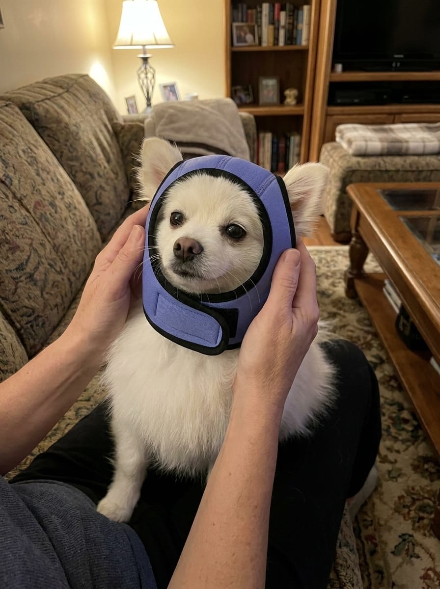 Customer photo review of Orejeras Calmantes para perros
