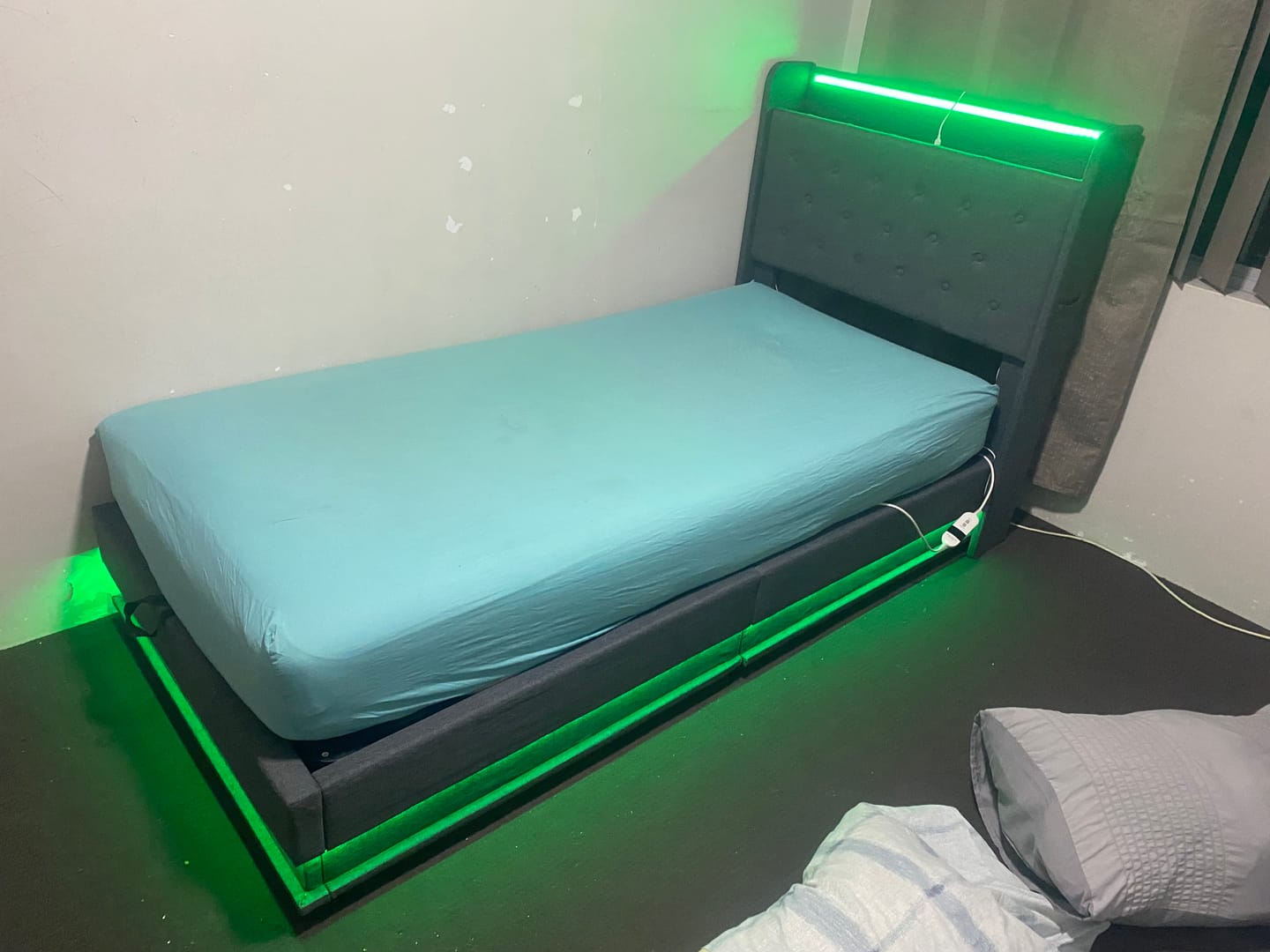 Customer photo review of Single Gas Lift Storage Bed with LED Light Headboard