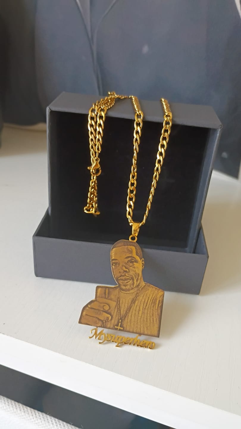 Customer photo review of Custom Photo Engraved Pendant Necklace