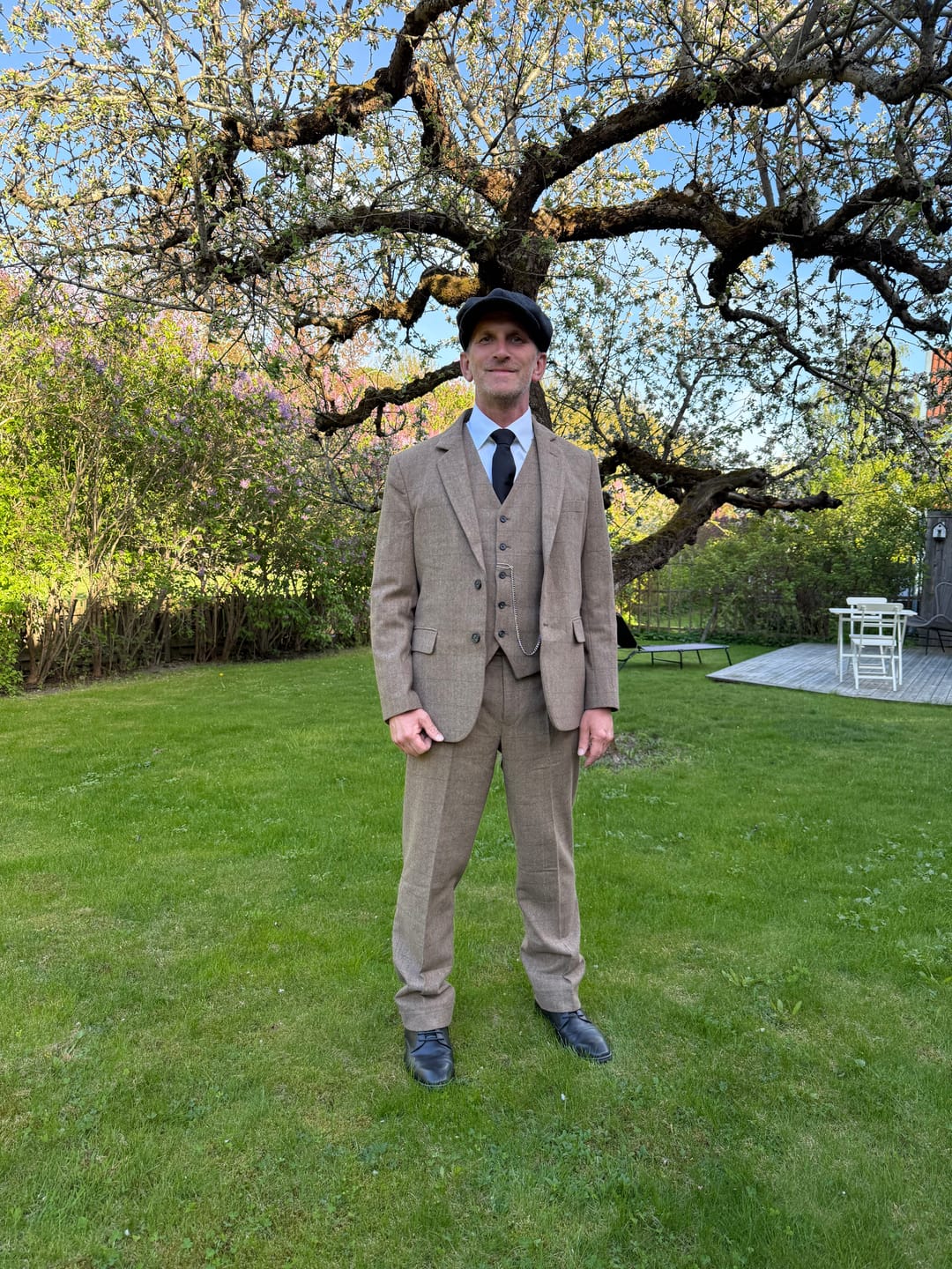 Customer photo review of Light Brown Herringbone Tweed 3 Piece Suit