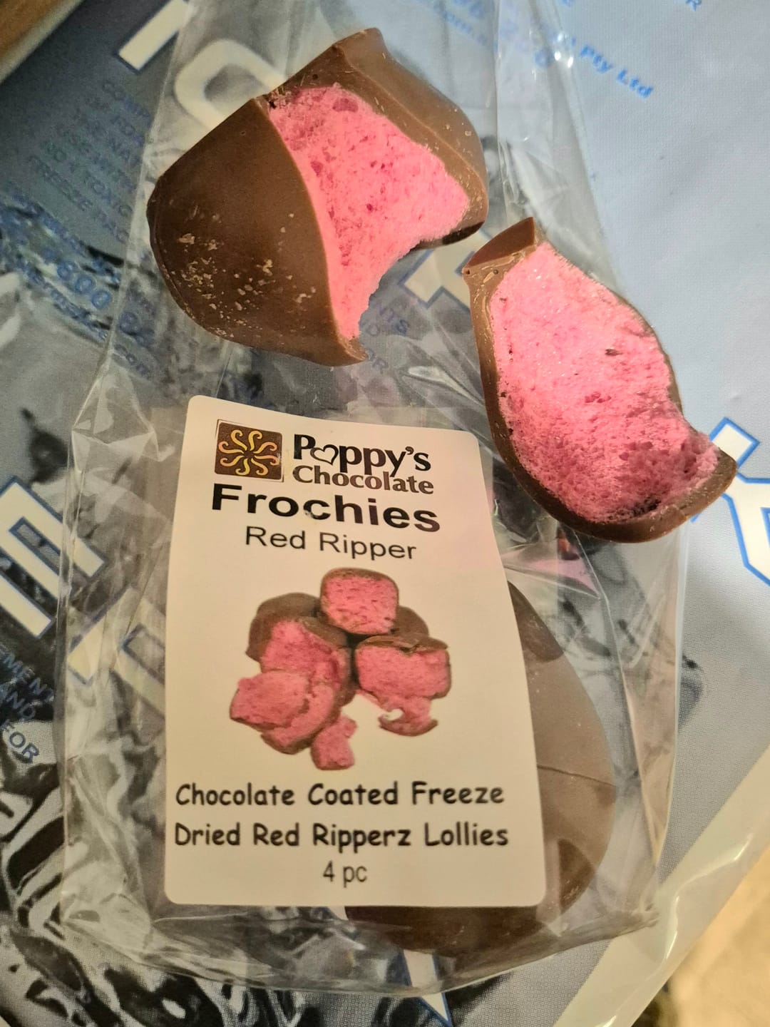 Customer photo review of Frochies Red Ripper chocolate coated freeze dried lollies