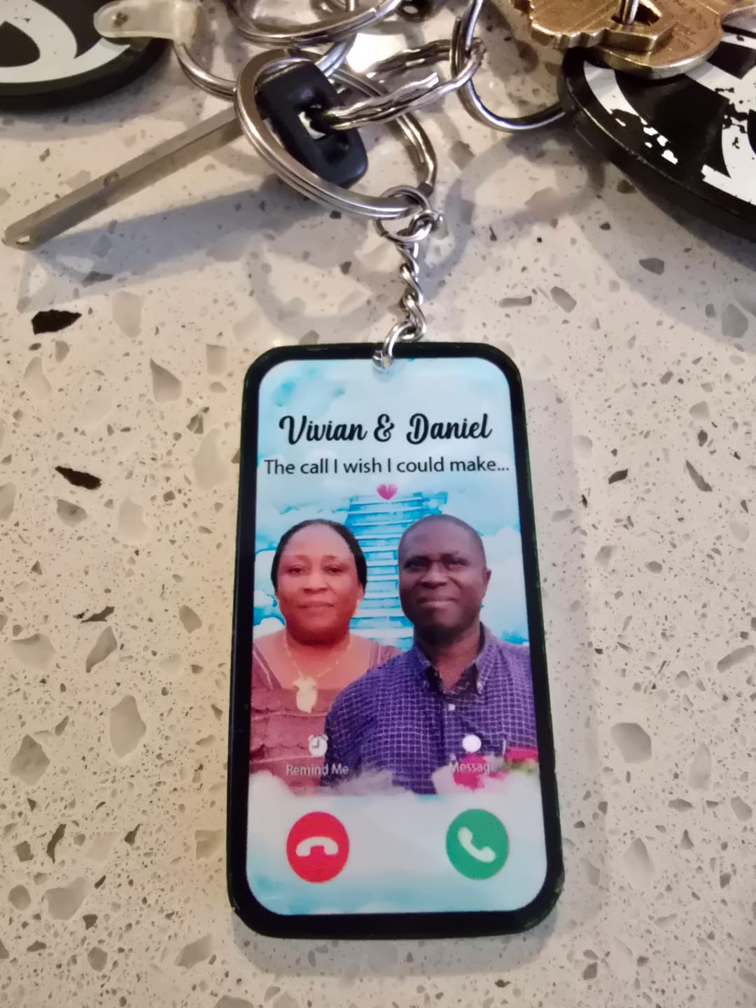 Customer photo review of The Call I Wish I Could Take Memorial Sympathy Gift Remembrance Keepsake Photo Personalized Acrylic Keychain