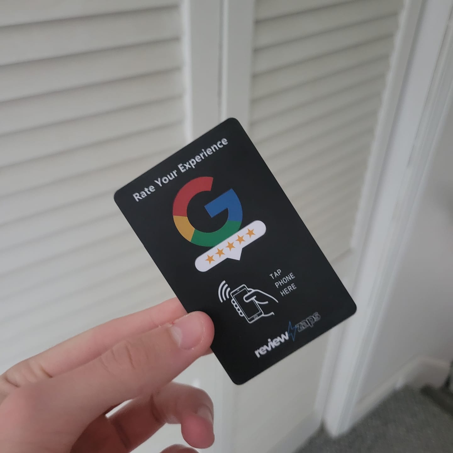 Customer photo review of NFC Google Review Card