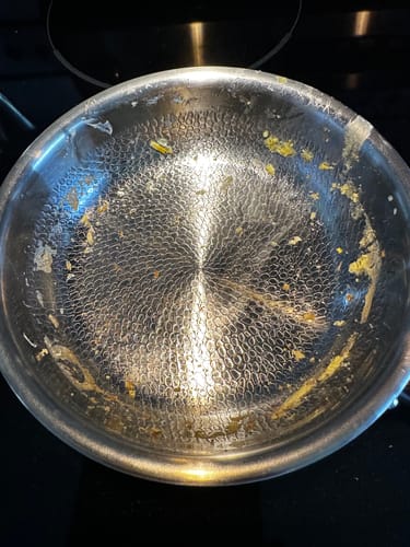 Customer’s pan after cooking an omelette