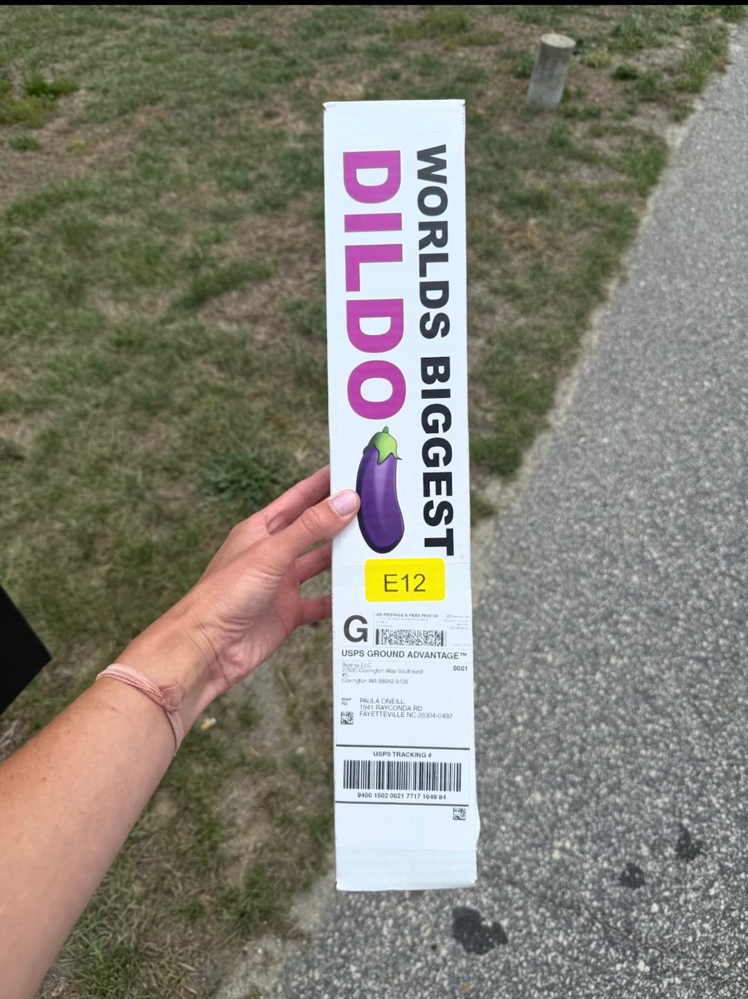 Customer photo review of Worlds Biggest Dildo Mail Prank Package Box Tube
