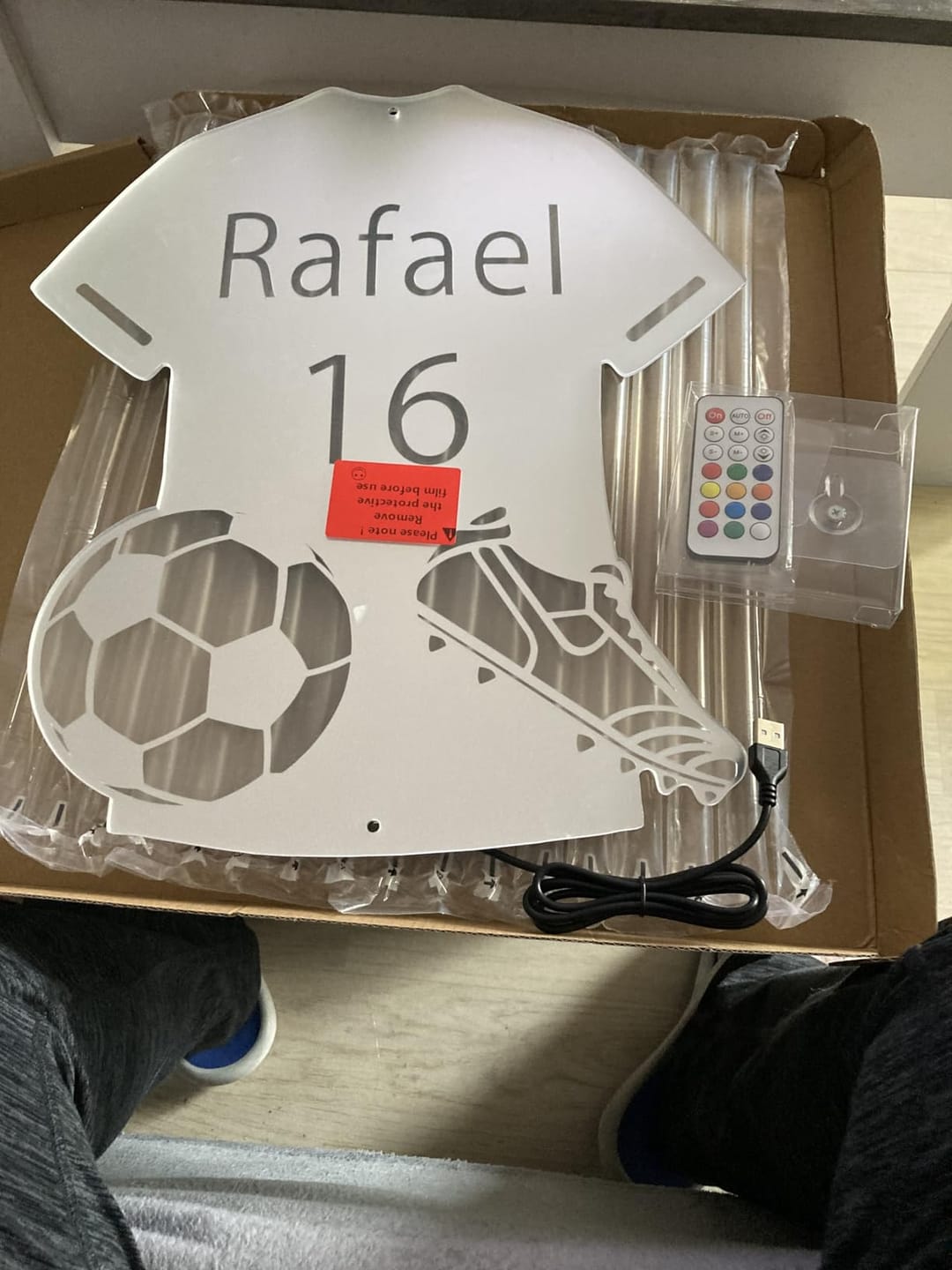 Customer photo review of Personalized Soccer Jersey LED Mirror | Custom Name & Number