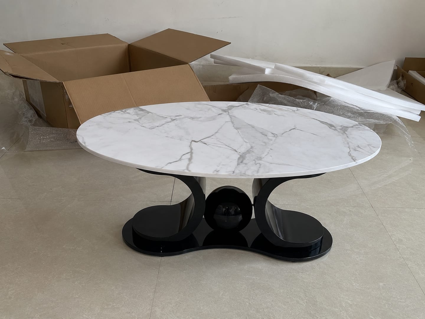 Customer photo review of Radiant Marble Top Stainless Steel with PVD Coated Coffee Table Set
