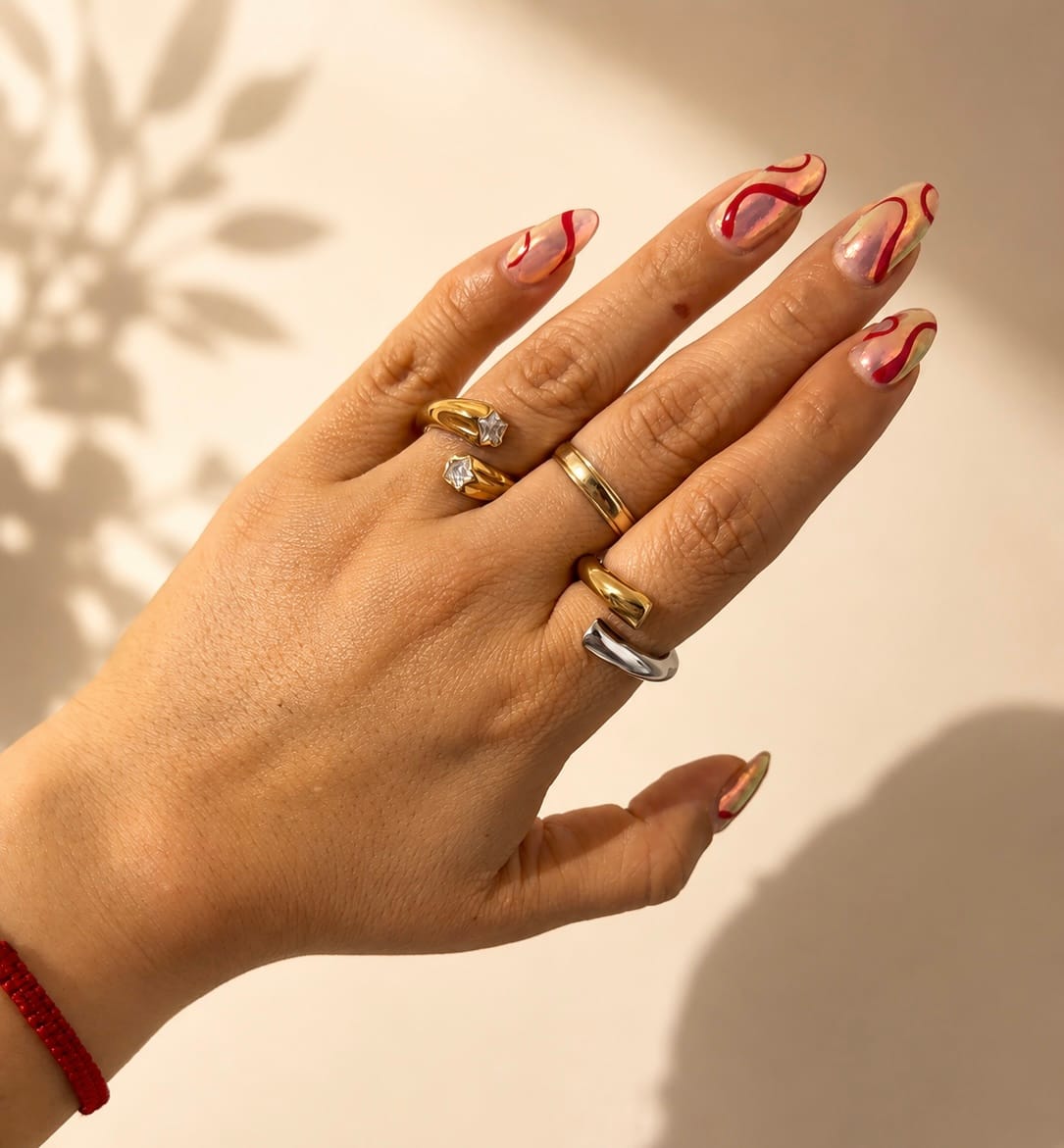 Customer photo review of Anillo Abierto Doble Estrella Zirconia