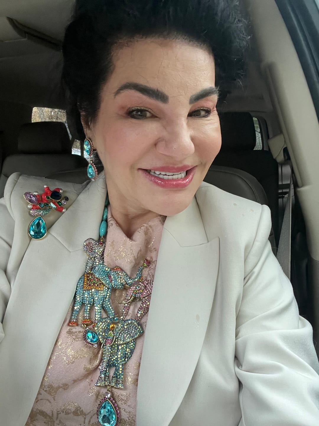 Customer photo review of HEIDI DAUS®"Big Happy Family" Beaded Crystal Elephant Statement Necklace