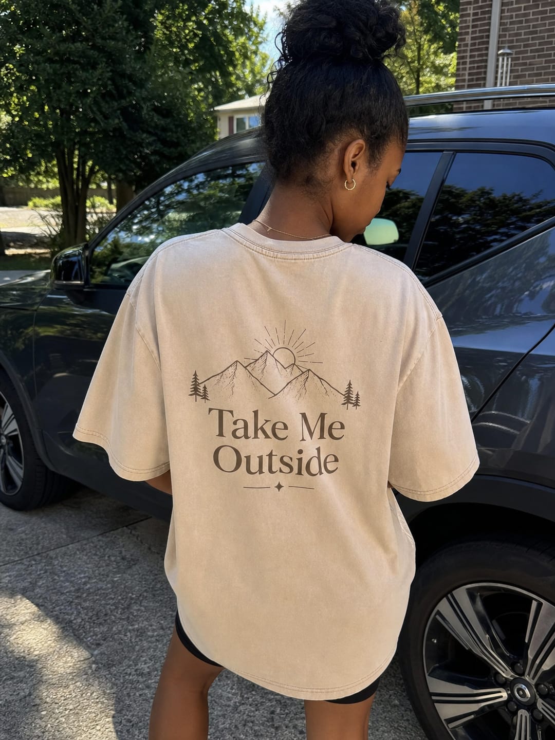 Customer photo review of Take Me Outside Minimalist Mountain Washed Print Tee