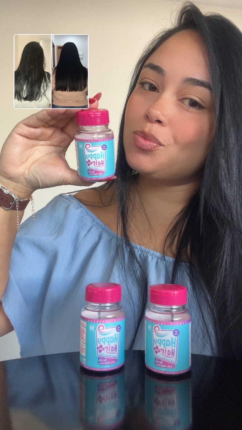 Customer photo review of Happy Hair 3 Potes + 1 Colágeno Grátis