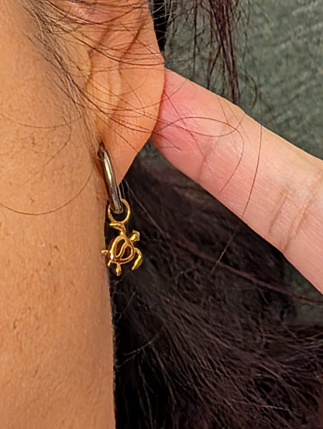 Customer photo review of My Huggies Hoop Earrings