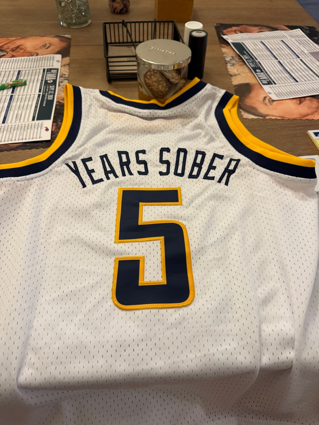Customer photo review of Custom White Navy-Gold Authentic Throwback Basketball Jersey