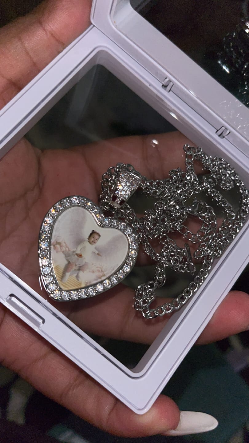Customer photo review of Iced Heart Photo Pendant w/ Engrave