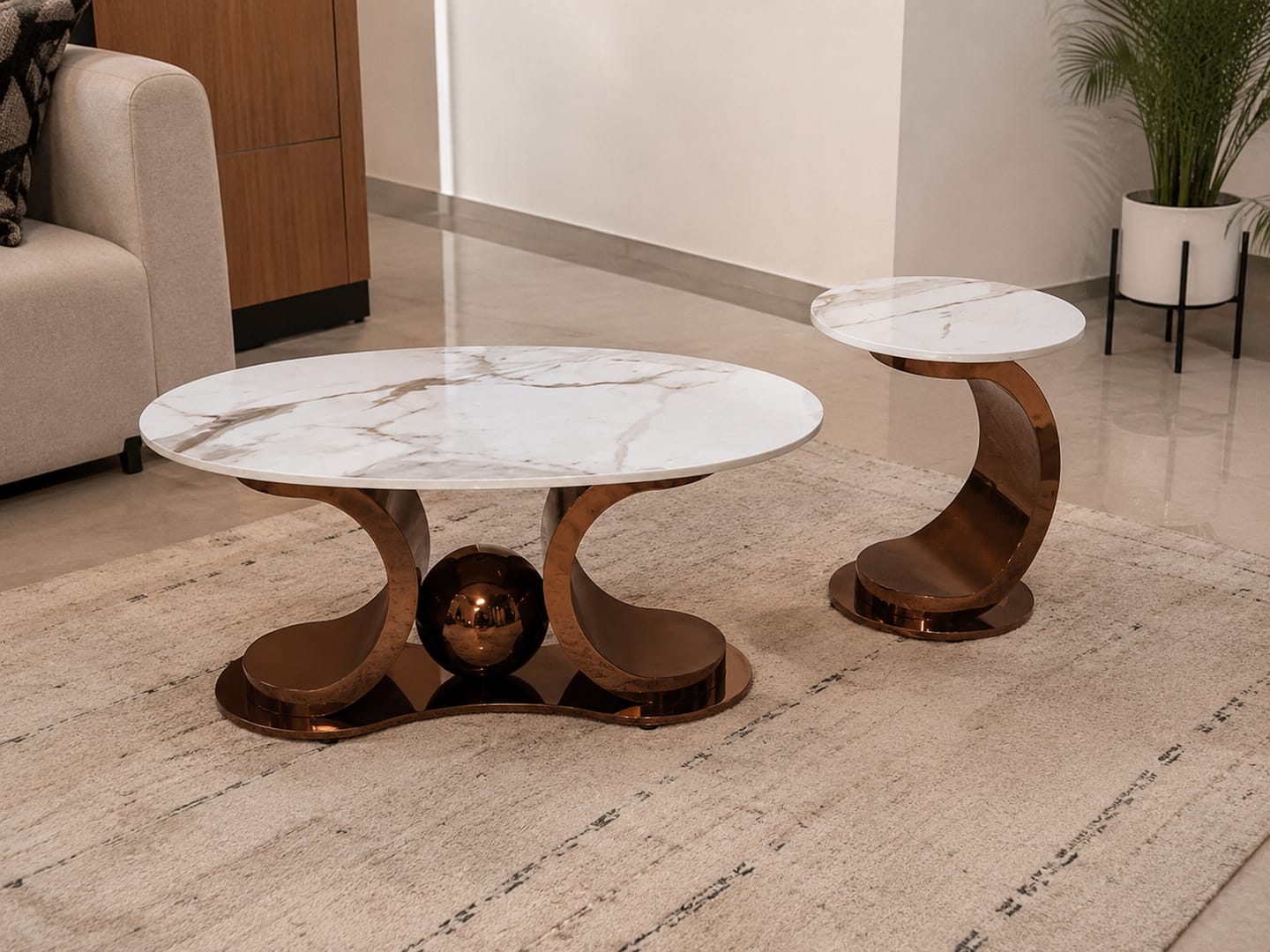 Customer photo review of Radiant Marble Top Stainless Steel with PVD Coated Coffee Table Set
