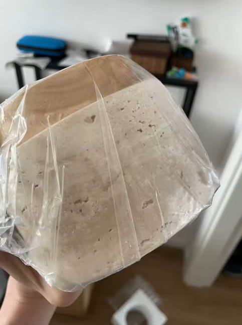 Customer photo review of Spot plafond en travertin & bois | Élégance minérale naturelle
