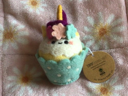 Customer photo review of Felt Unicorn Cupcake with Purple Hair