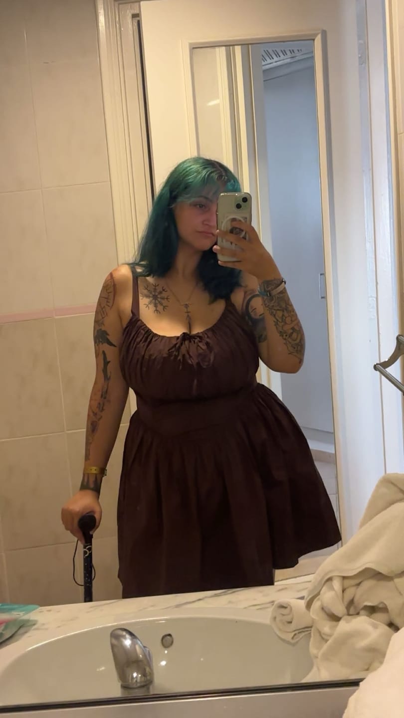 Customer photo review of 'Camille' Brown Fuller Bust Cotton Mini Dress