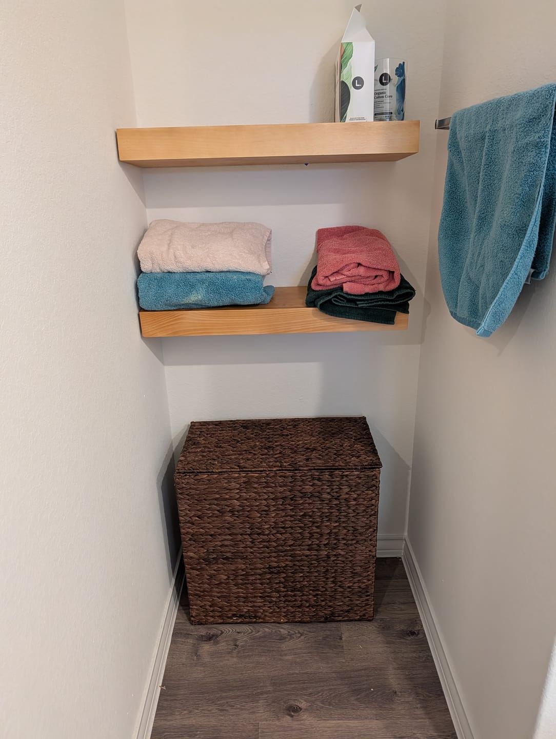 Customer photo review of Modern 3" Thick Pine Floating Shelves