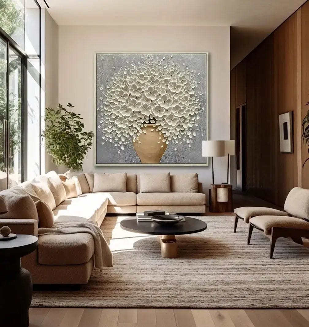Customer photo review of 3D White Floral Impasto Art