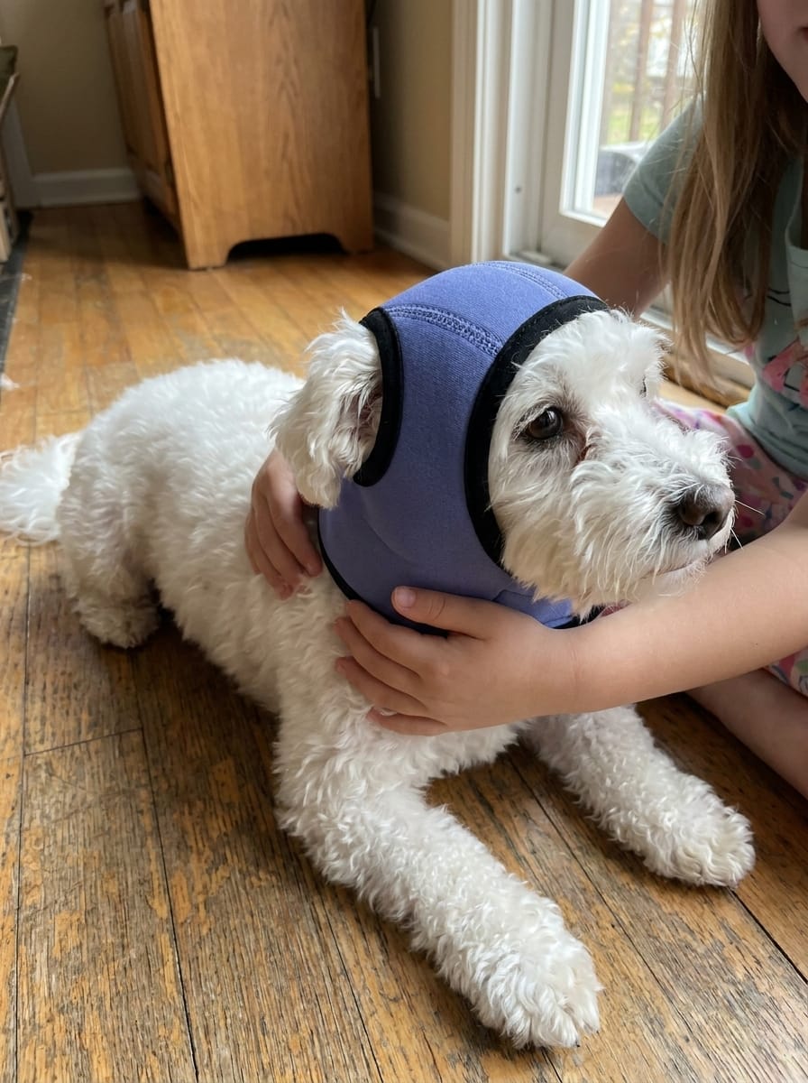 Customer photo review of Orejeras Calmantes para perros