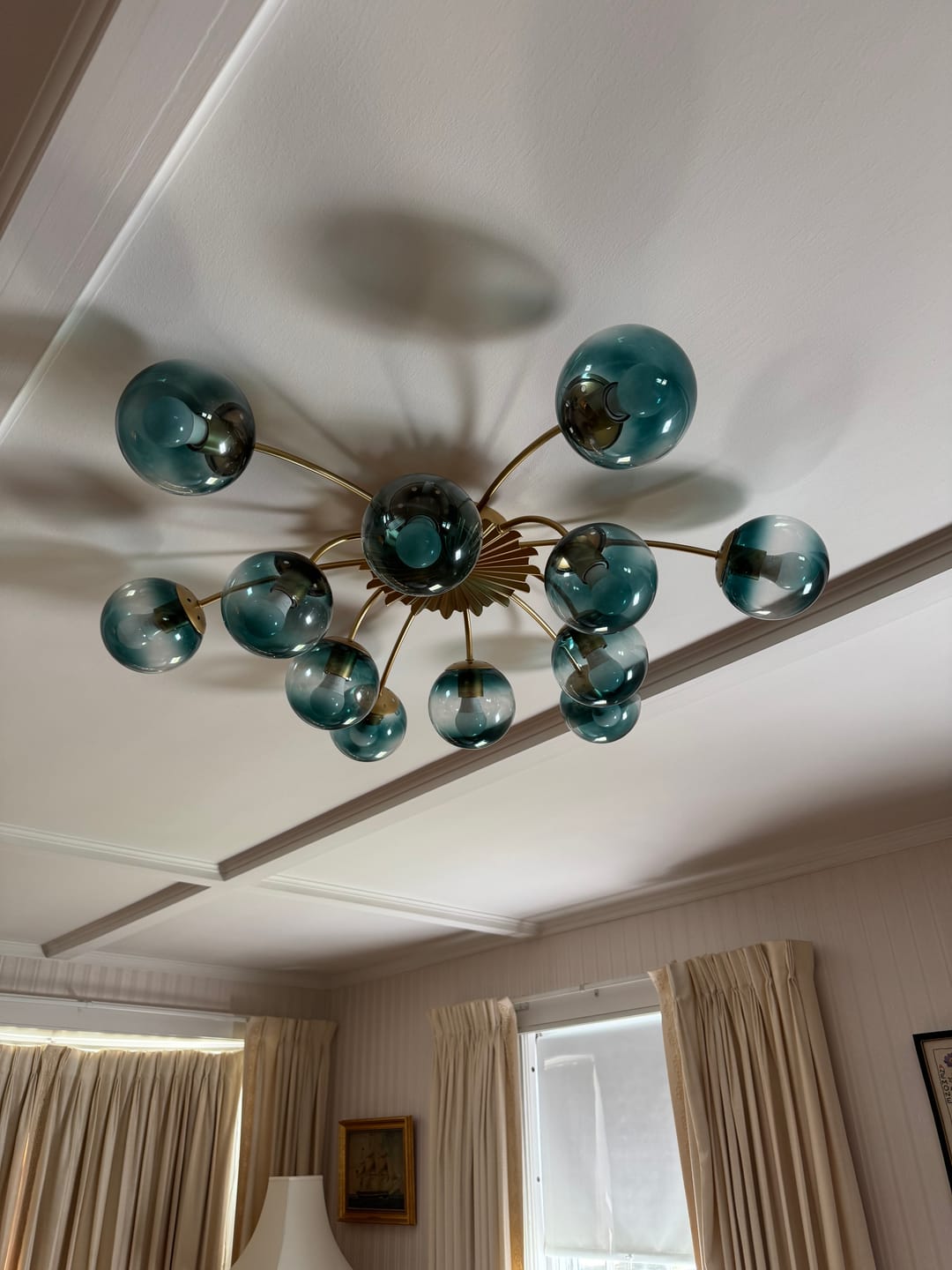 Customer photo review of Glam Bloom 12-Light Blue Glass Bubble Semi Flush Chandelier