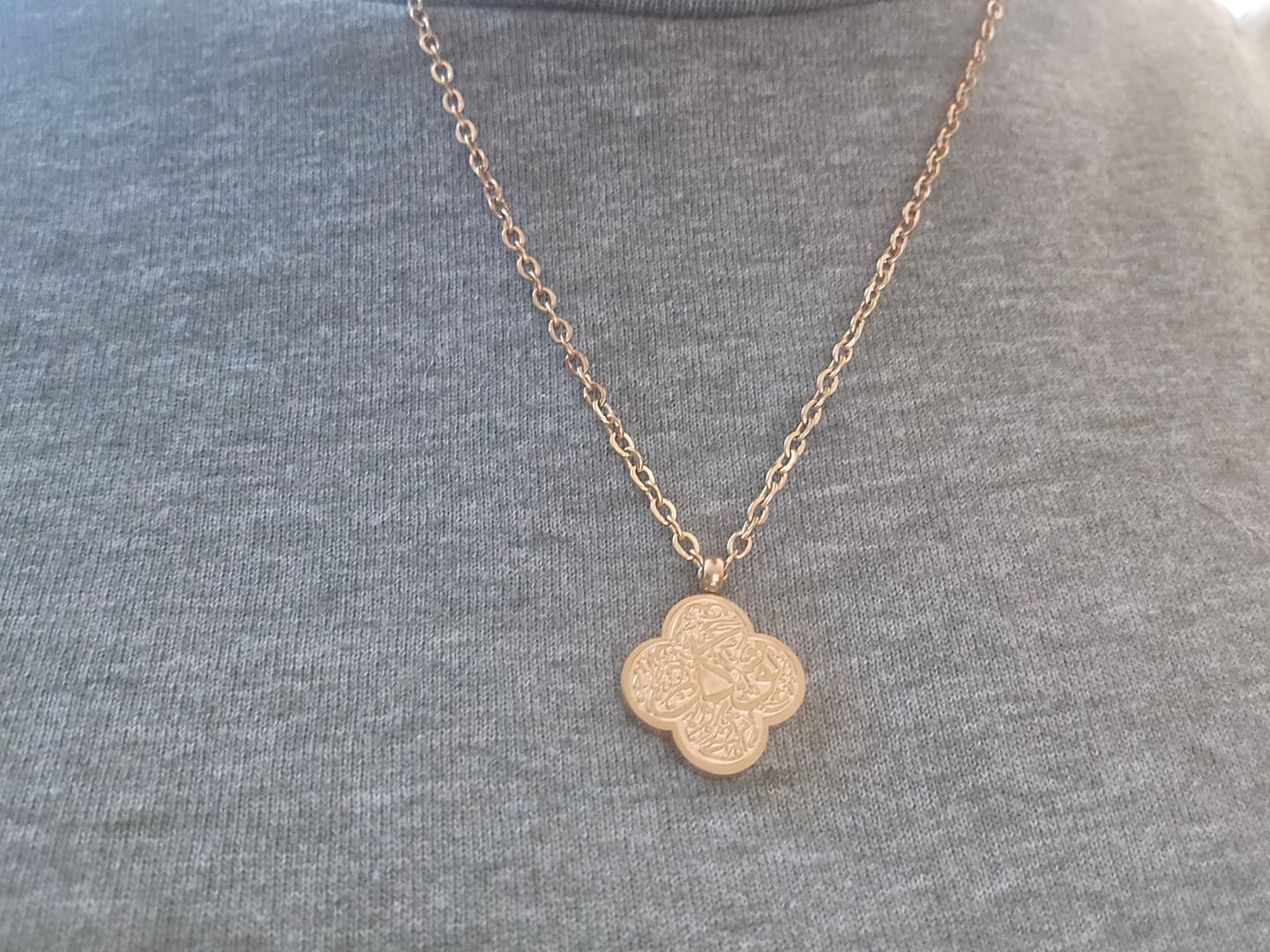 Customer photo review of 18K Gold Plated Islamic Calligraphy Necklace