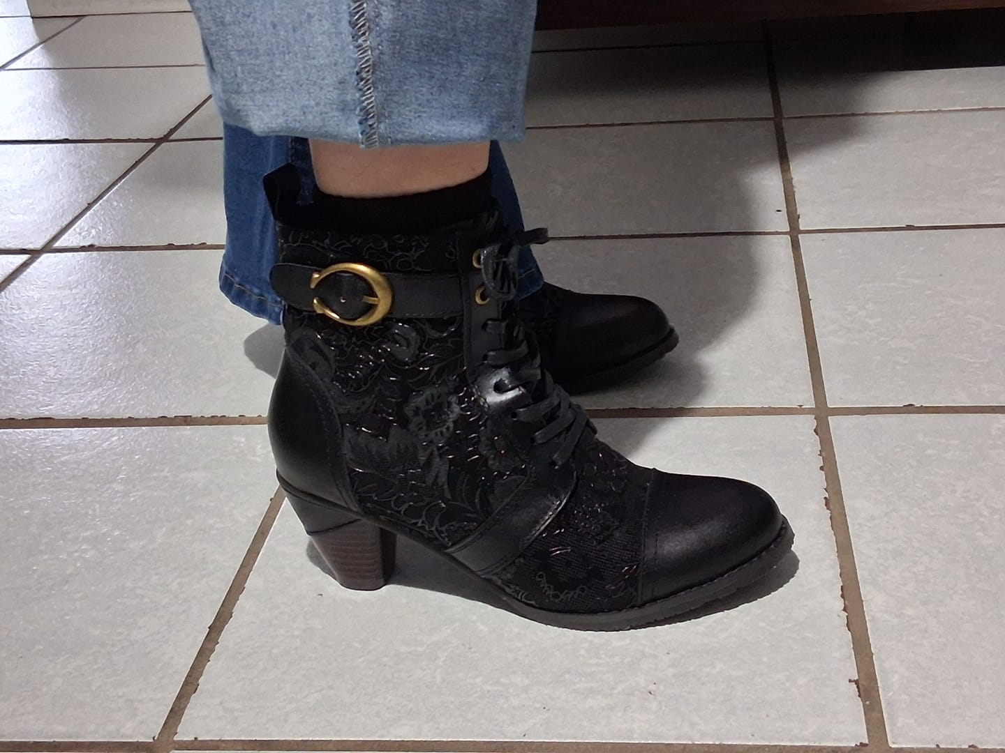 Customer photo review of Timeless Grace Floral Lace-Up Ankle Boots