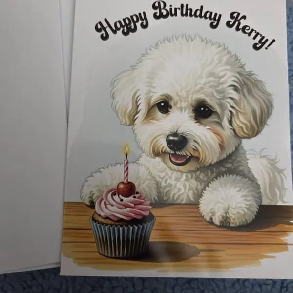 Customer photo review of Birthday Greeting Card, Bichon Frise Dog: Happy Birthday