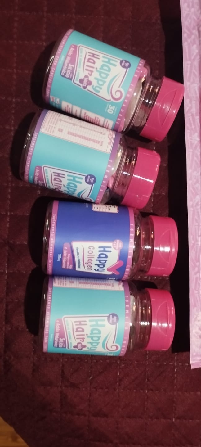 Customer photo review of Happy Hair 3 Potes + 1 Colágeno Grátis