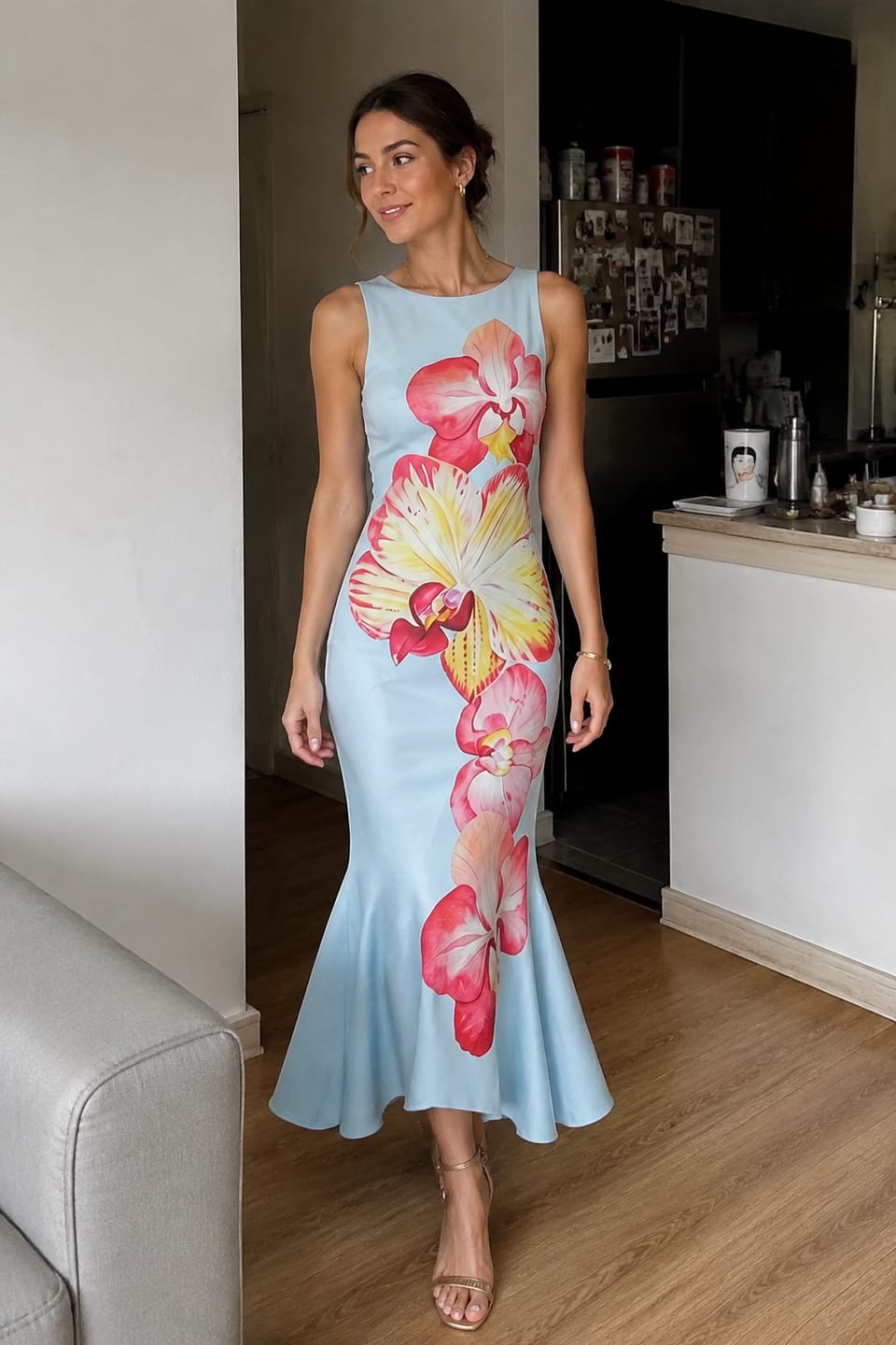 Customer photo review of Bodycon Sleeveless Contrast Color Flower Print Round-Neck Maxi Dresses