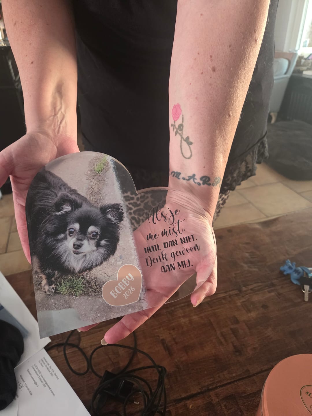 Customer photo review of Als je me mist - Gepersonaliseerd glazen hart