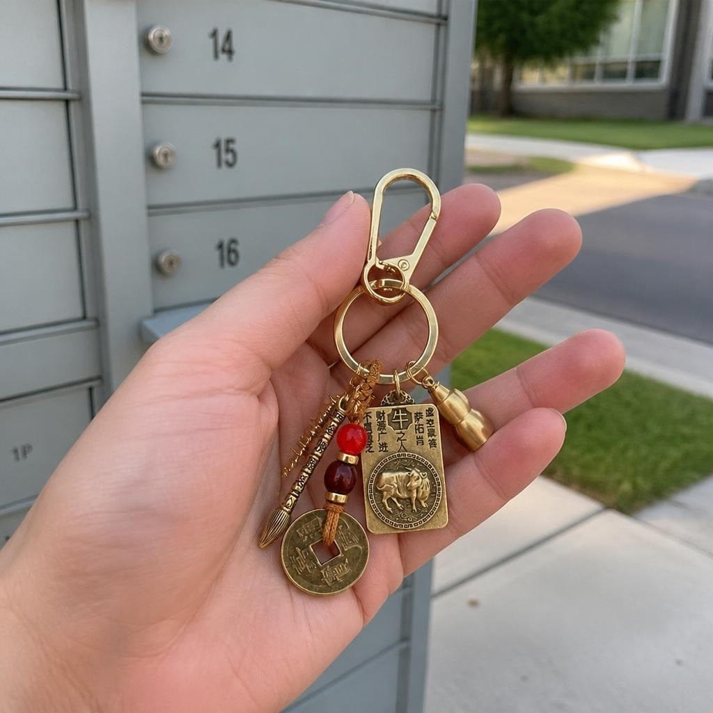Customer photo review of FuAttract Wisdom Protection Chinese Zodiac Calabash Cinnabar Brass Keychain