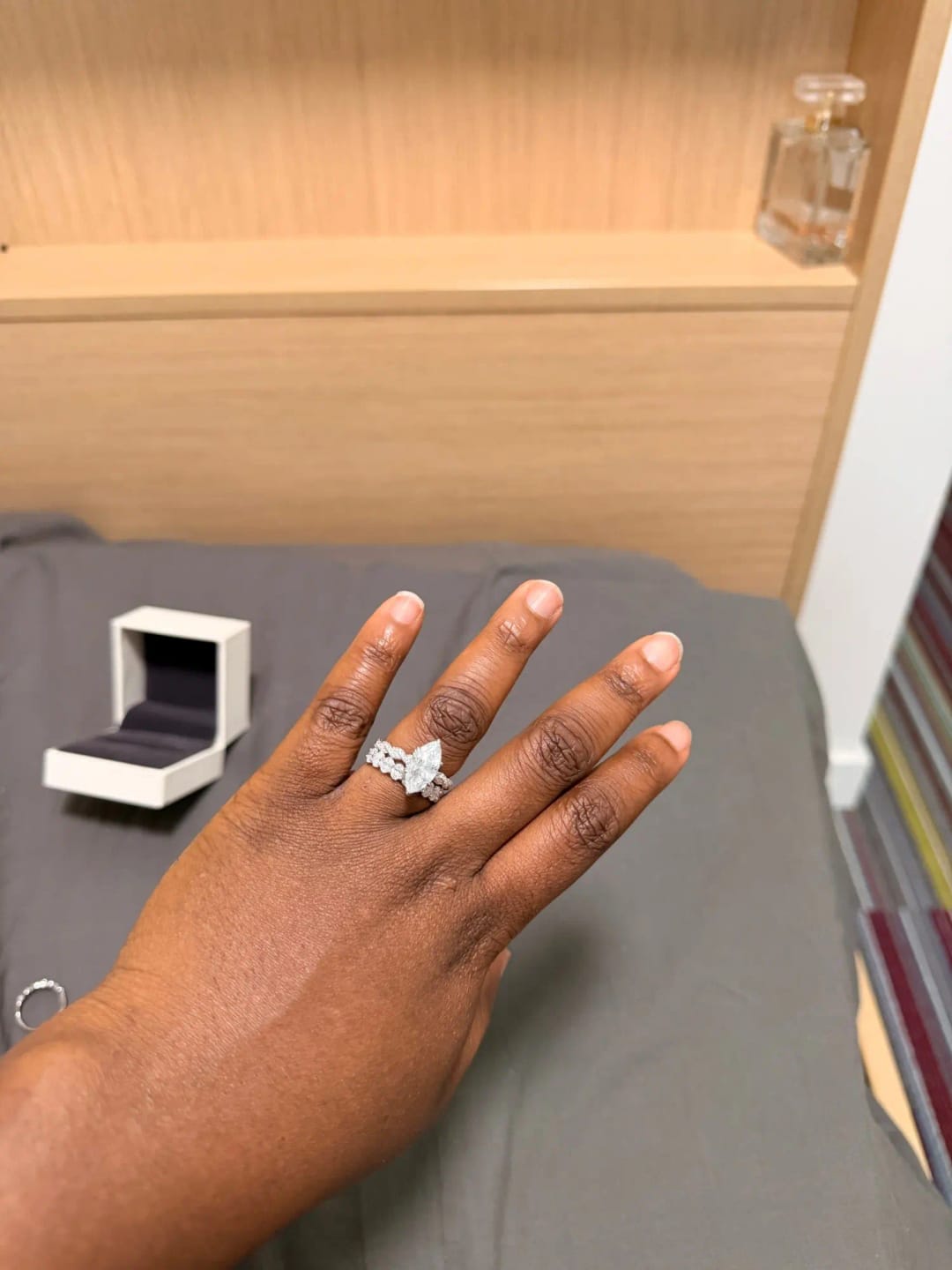 Customer photo review of 3 Carat Marquise Cut Moissanite Ring with Twisted Band