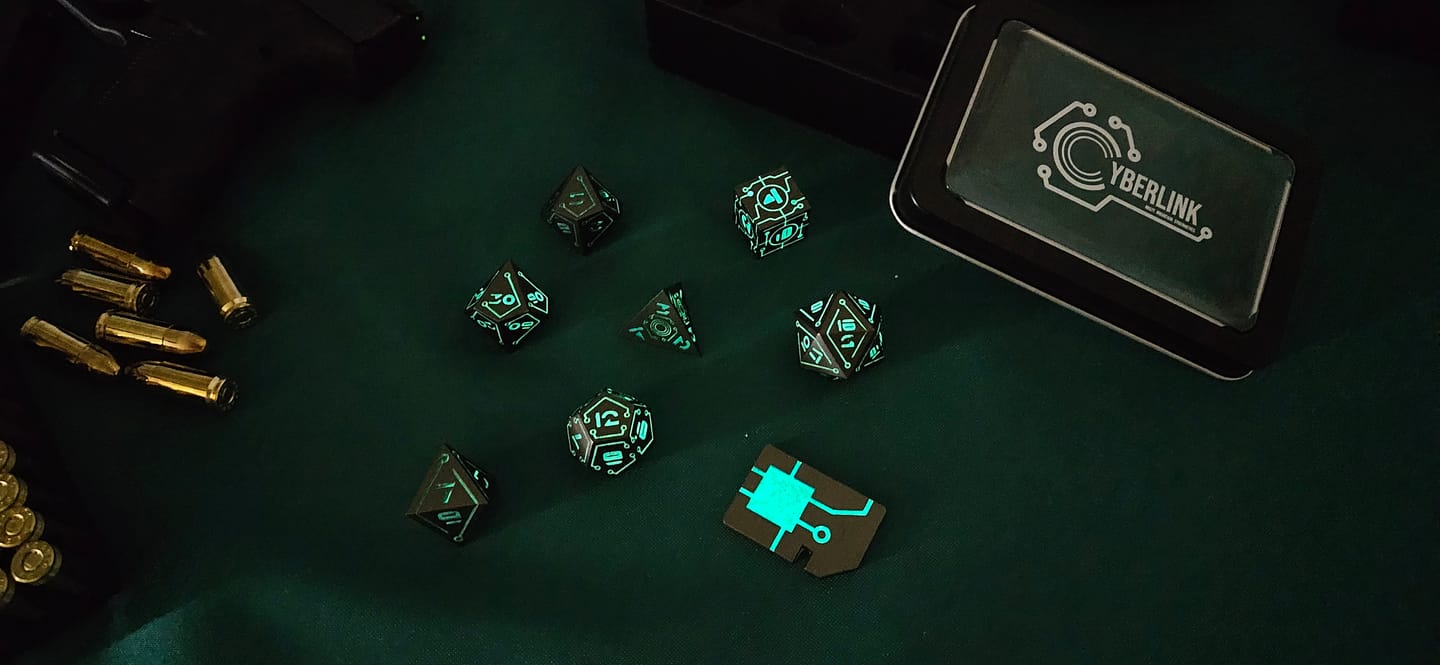 Customer photo review of Cyberlink - Neon Blue/Green Dice Set