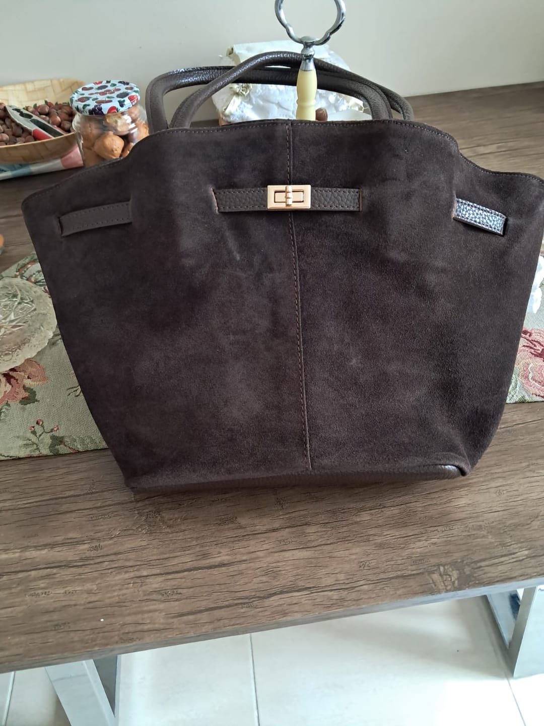Customer photo review of Vivienne | Hakiki Süet Deri Çanta | Kahve