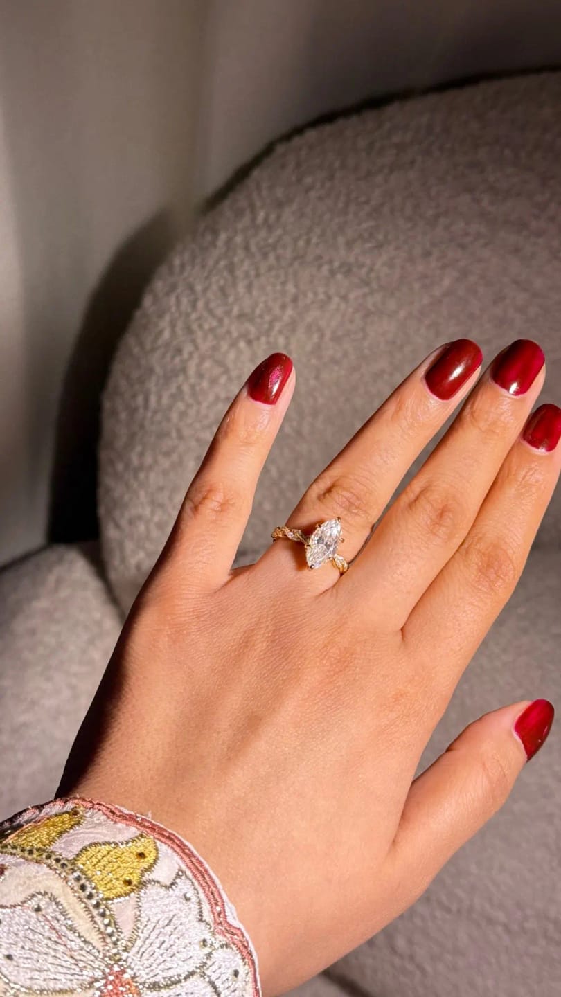 Customer photo review of 3 Carat Marquise Cut Moissanite Ring with Twisted Band