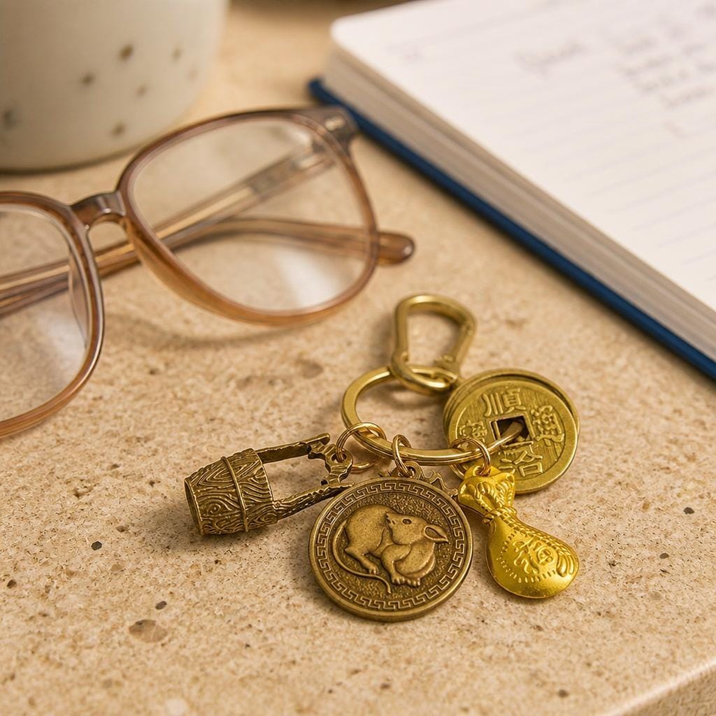 Customer photo review of FuAttract Fortune Protection Energy Flow Chinese Zodiac Brass Keychain