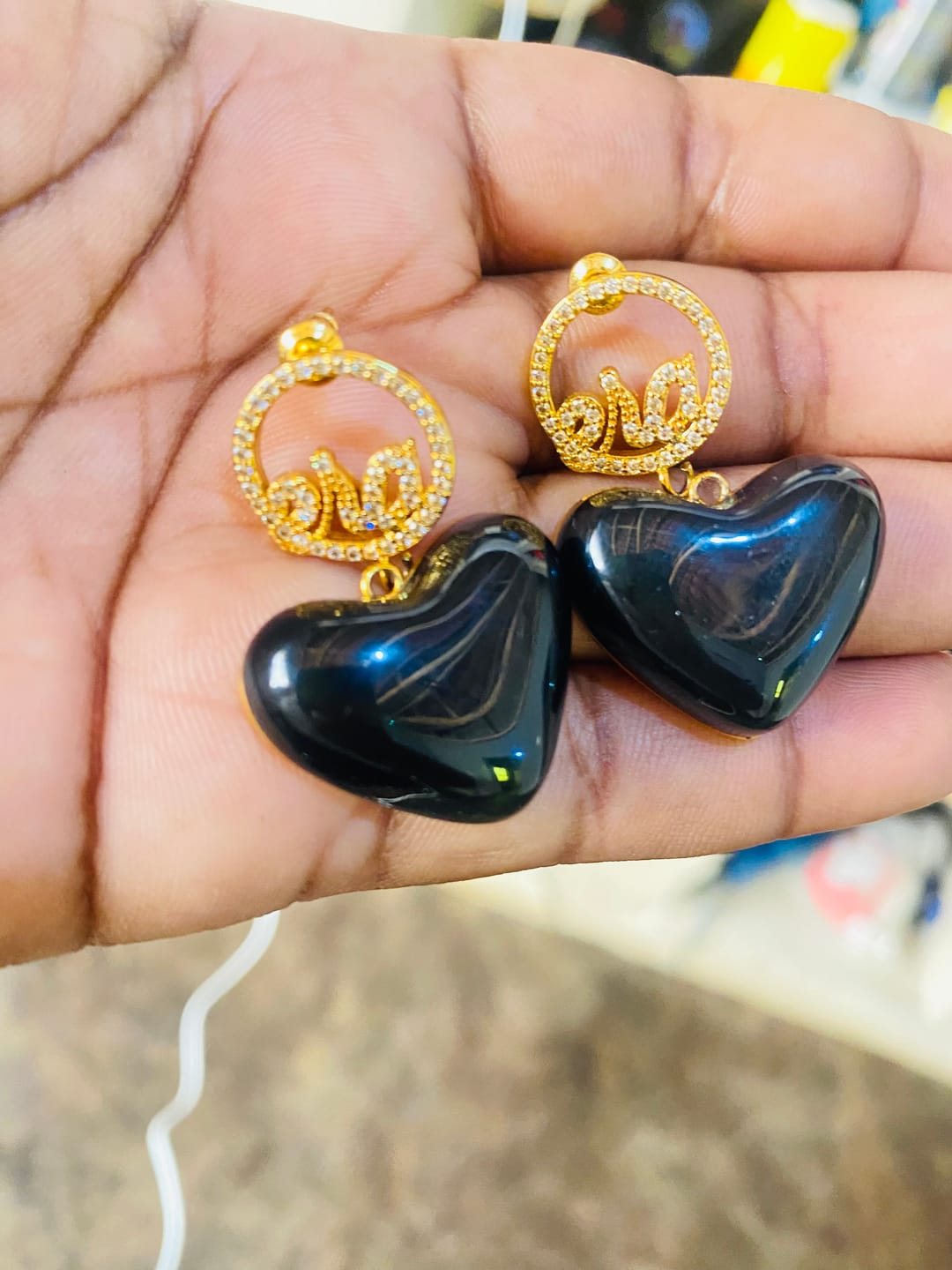 Customer photo review of Black Era Adore Gold Earrings