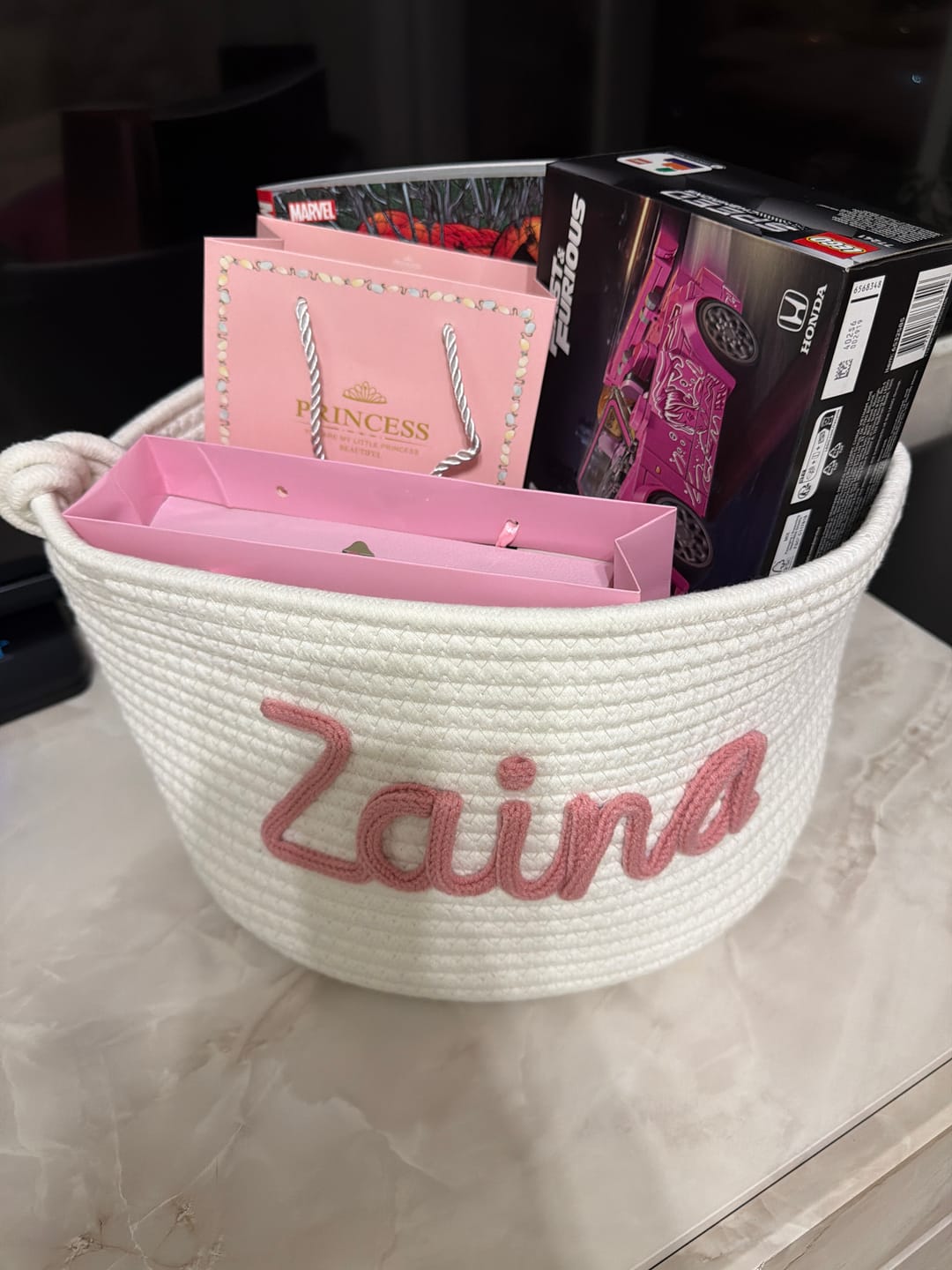 Customer photo review of Baby Knits™  Multicolor Personalized Knitted Basket